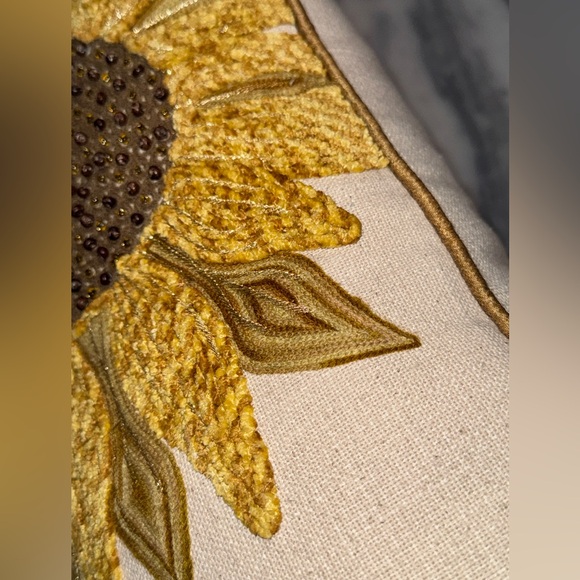 Shabby Chic Pillow Sunflower Beaded Embroidered Floral Boho Cottagecore - Picture 3 of 6